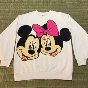 Disney White Sweatshirt with Mickey and Minnie Design
